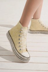 Beast Fashion Glitter Lace-Up Studded Platform Sneakers - Glamorous and Comfortable Footwear